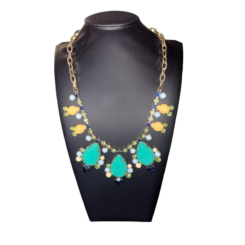 Lilly Pulitzer Statement Necklace Gold Tone Turquoise Yellow Green Crystal Bib
